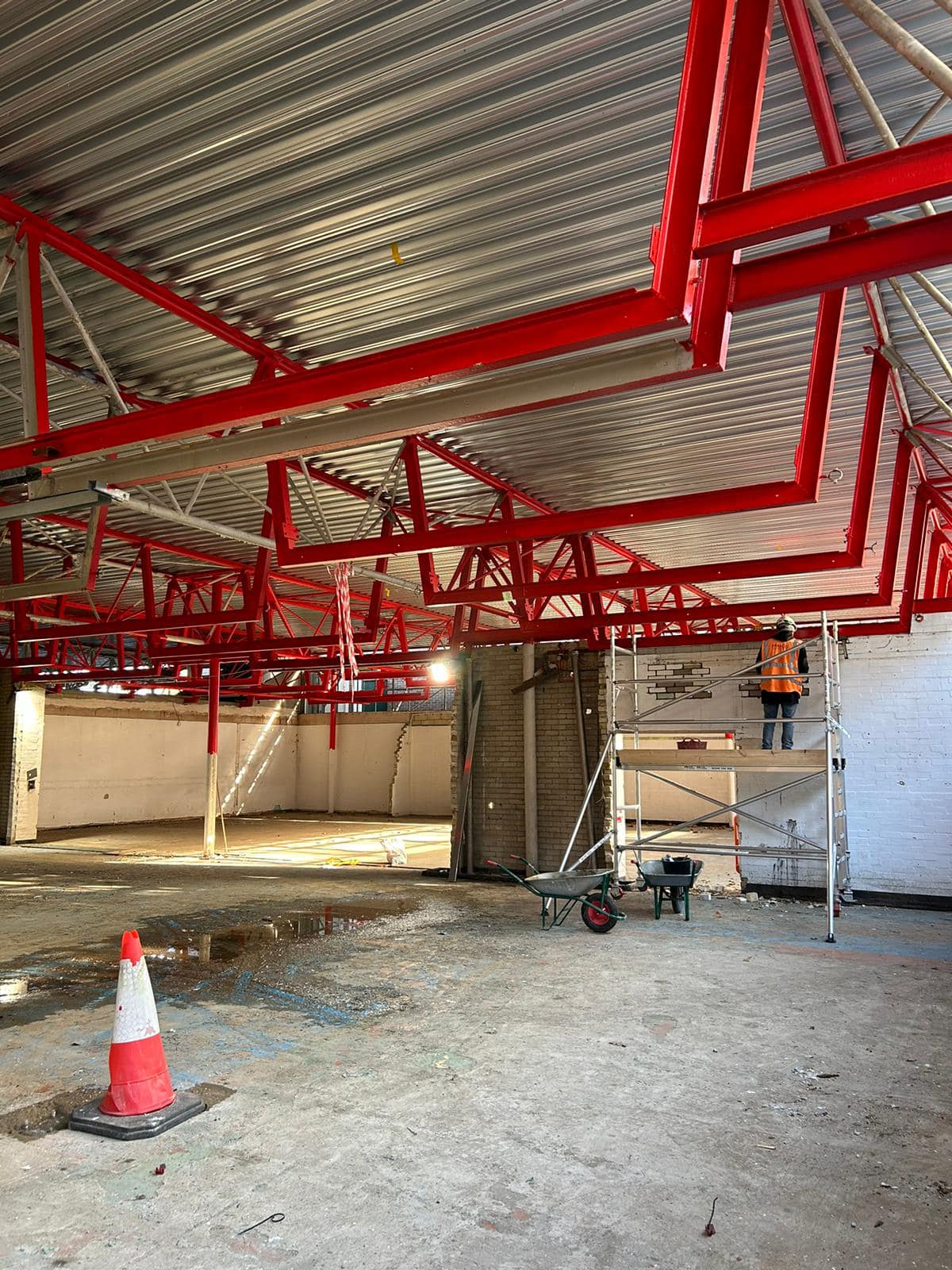commercial warehouse beams red paint